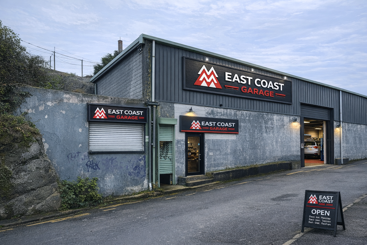 East Coast Garage clean exterior branding